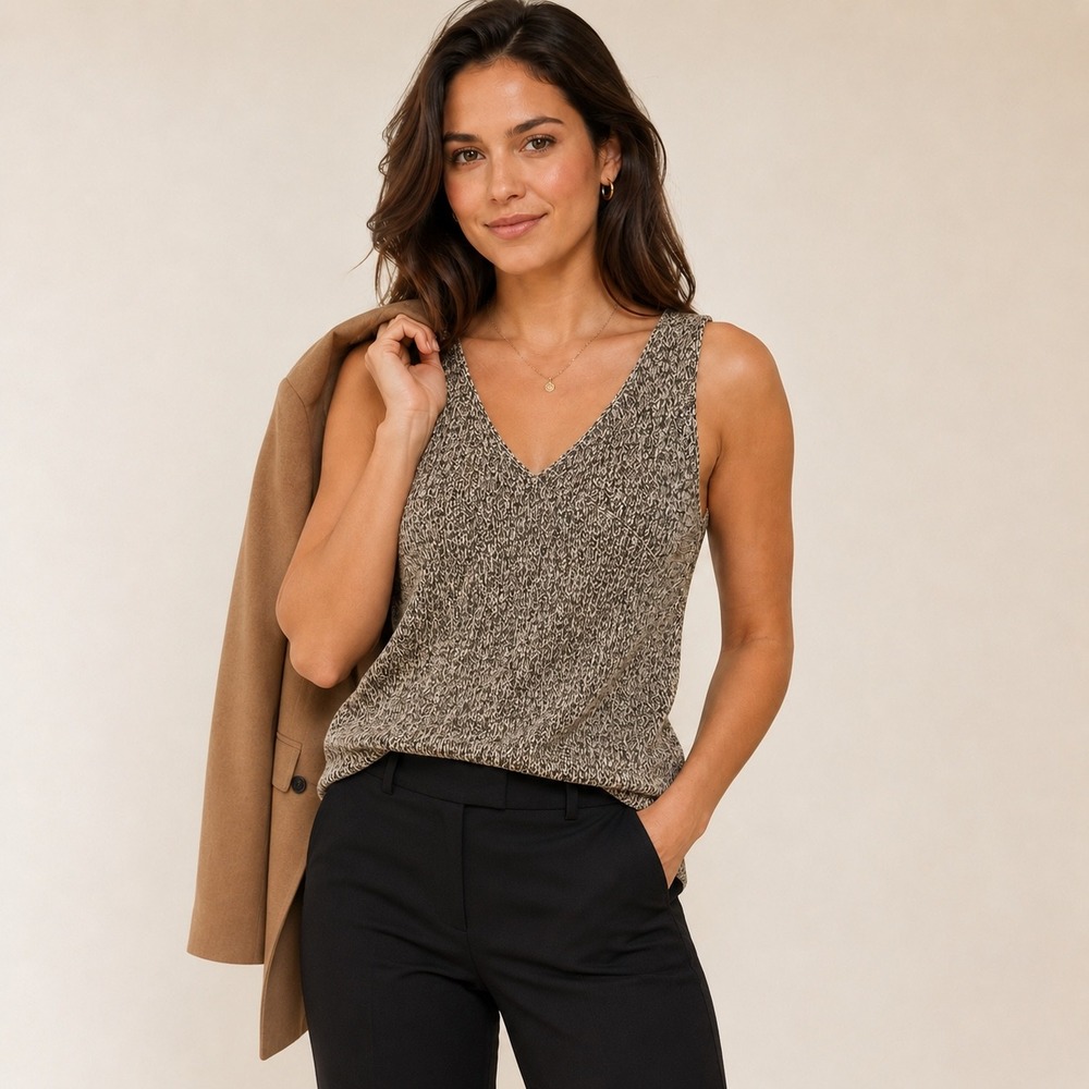 Wool Cashmere Blend Knit Sleeveless Neutral Tank Top Shell (SML) Capsule Minimal